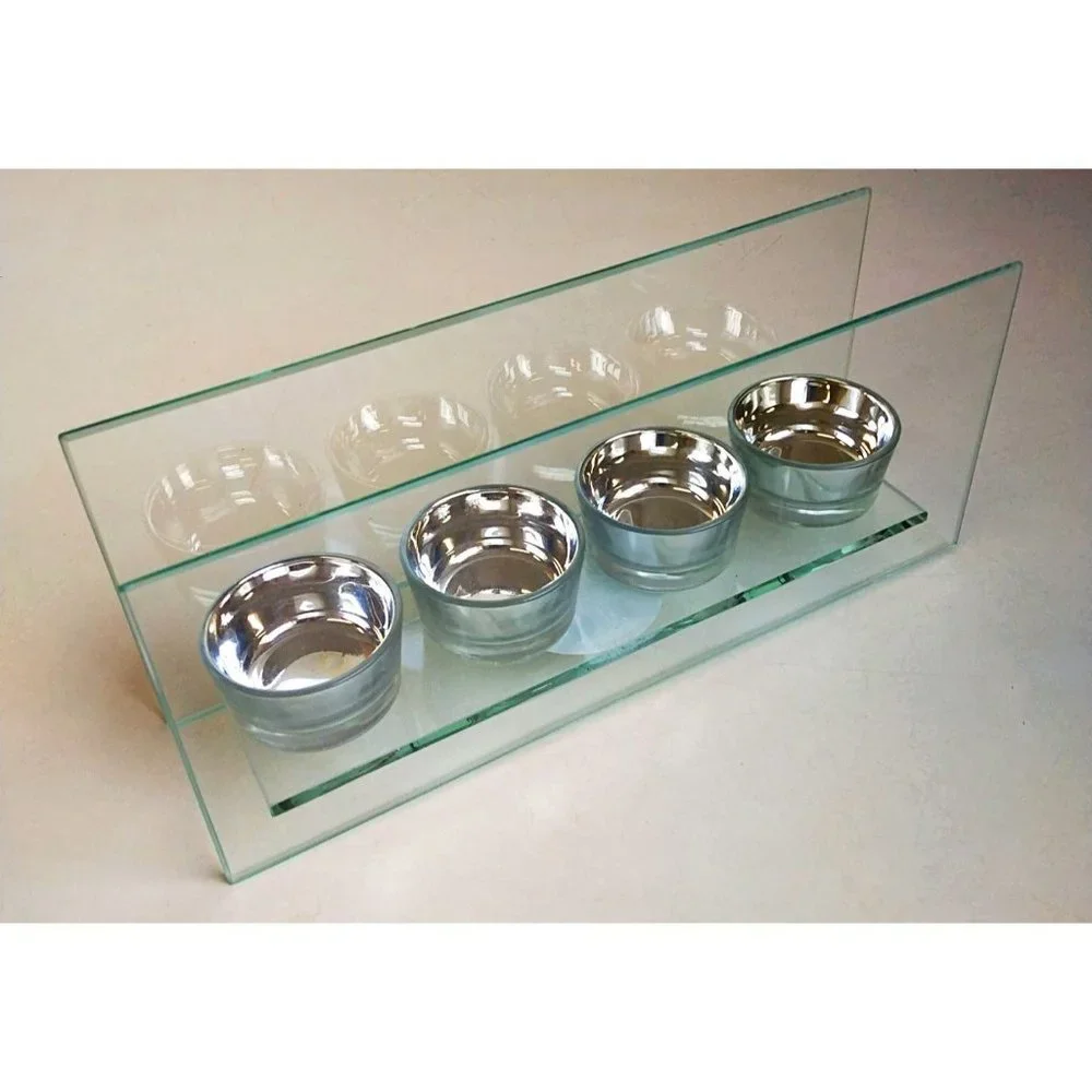 Silver & Glass 4 Tea Light Holder & FREE Honey Scented Tea lights